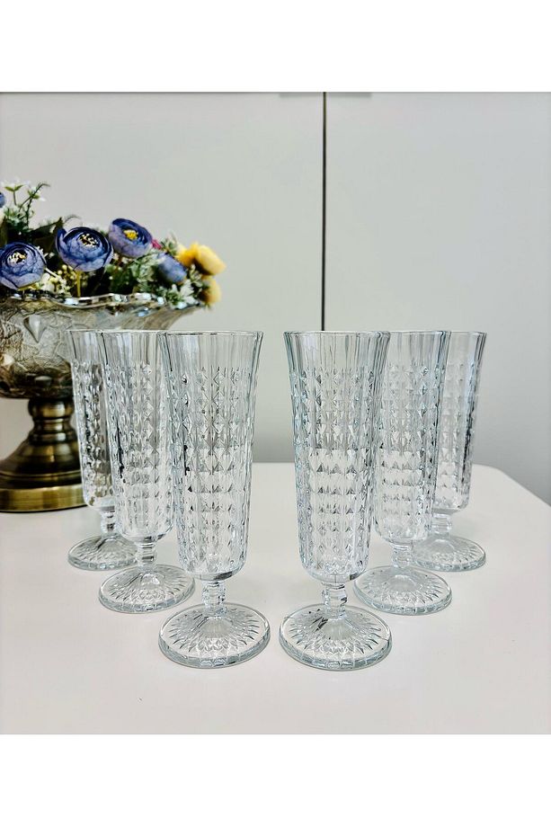 Remas Damalı Ayaklı Kristal Kahve Yanı Flüt Bardak 140ml - 4