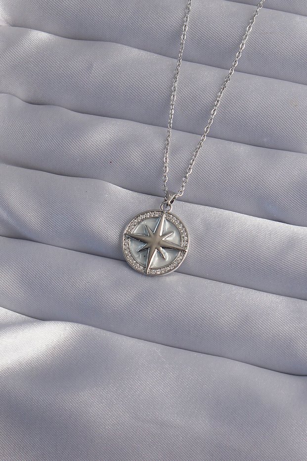316L Steel Chain Silver Color Zircon Stone Polar Star Necklace - Tj-Bko9012