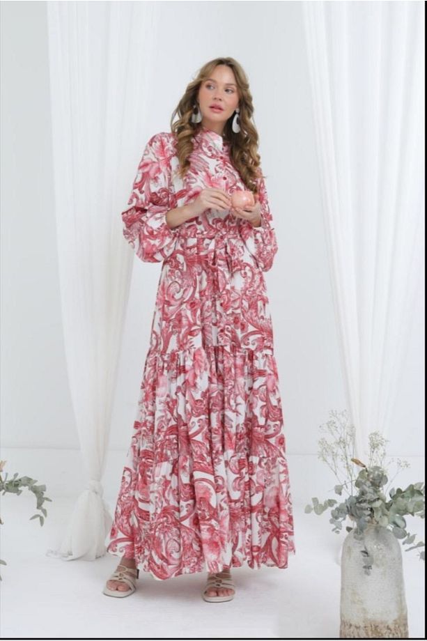 Çiçek Desenli Astarlı Elbise - 1
