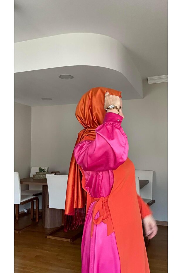 Double Sided Silk Shawl Orange - 1