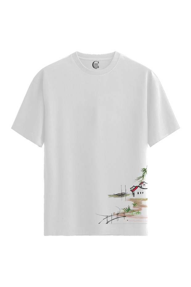 Women/Unisex White 100% Cotton Relaxed Fit Crew Neck Motion Custom Printed T-Shirt