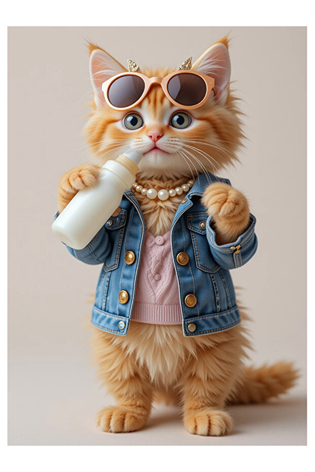 Biberonlu Kedi Ahşap Tablo - 1