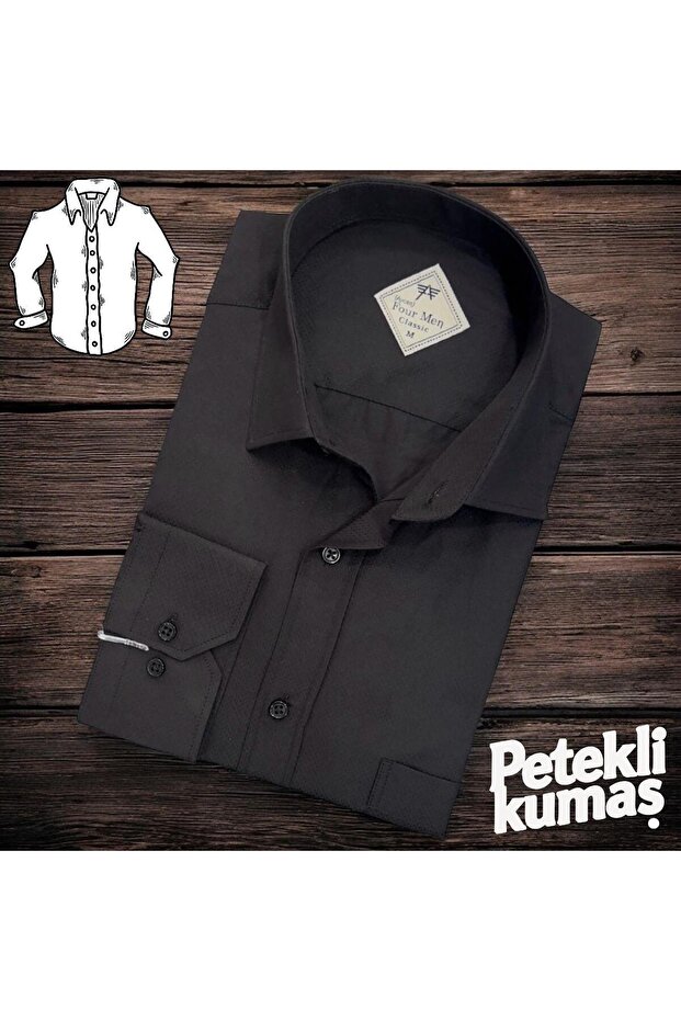 Linen Linen Classic Long Sleeve Anti-Sweat Black Men's Shirt (Regular Fit)