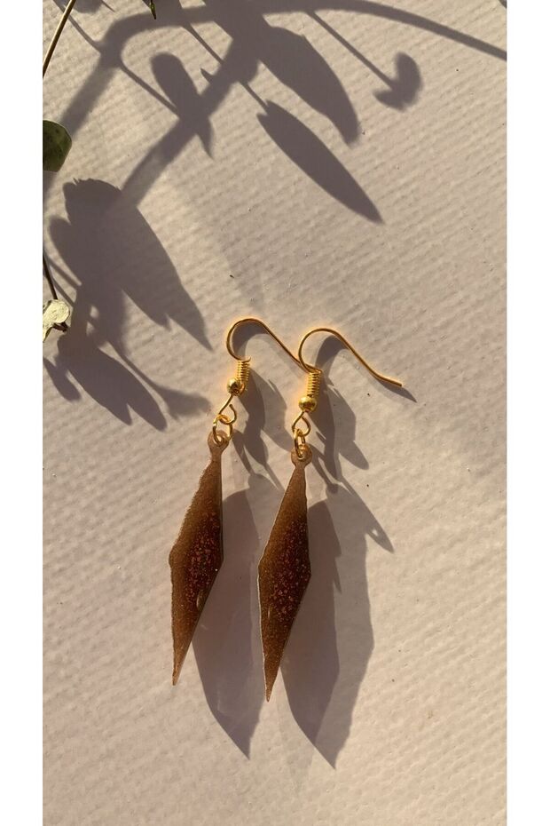 Brown Gold Colored Large Tile Shape Gold Accessory Dangle Epoxy Earrings Gift