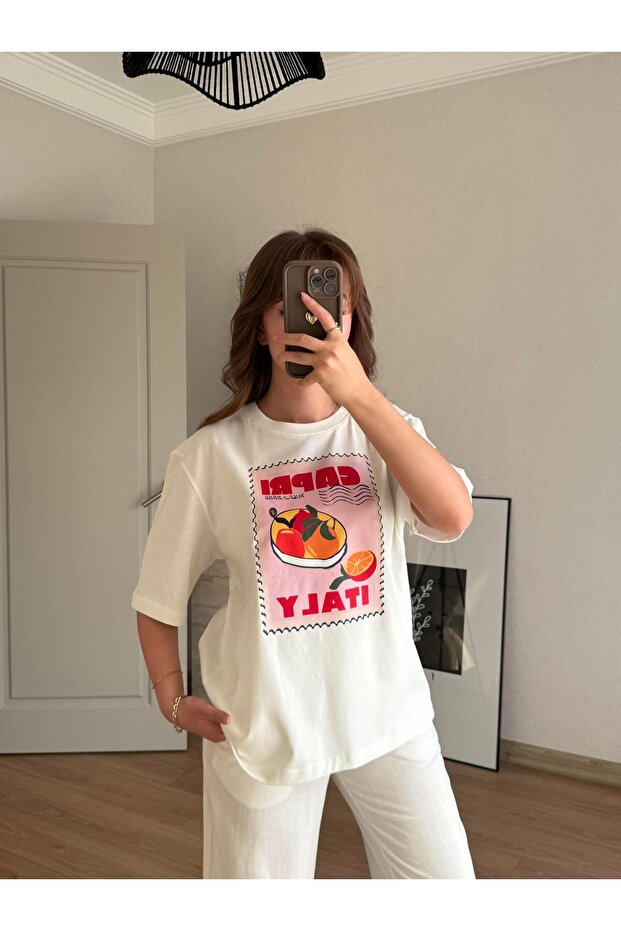BEYAZ CAPRI BASKILI TİŞÖRT - 3