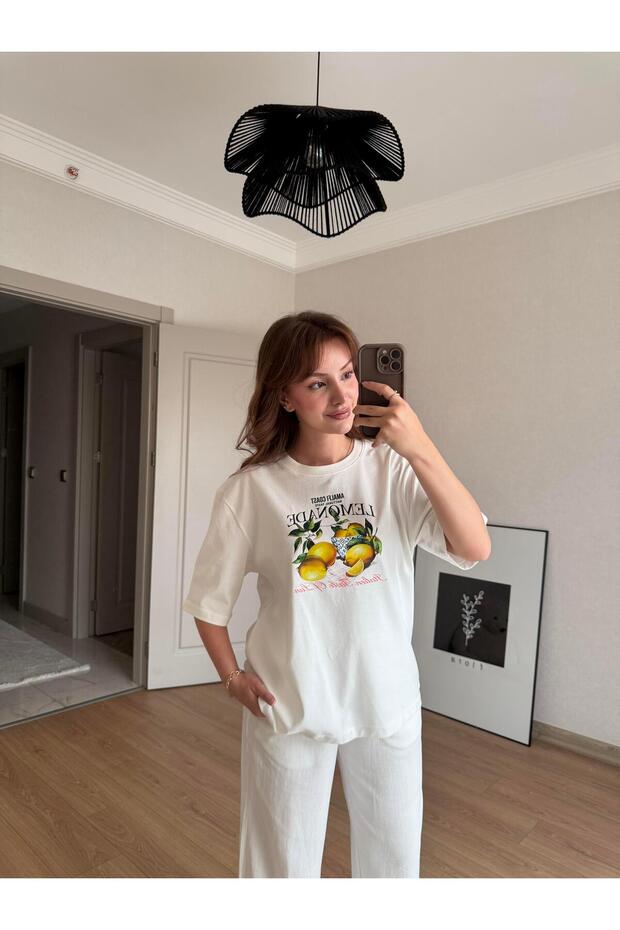 BEYAZ LEMONADE BASKILI TİŞÖRT - 4