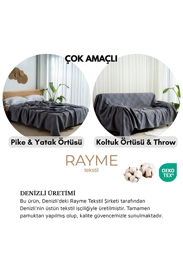Waffle Pike Yatak Örtüsü Çift Kişilik - %100 Pamuk Hafif 4 Mevsim Kullanım Yüksek Kaliteli Pikeler - 8