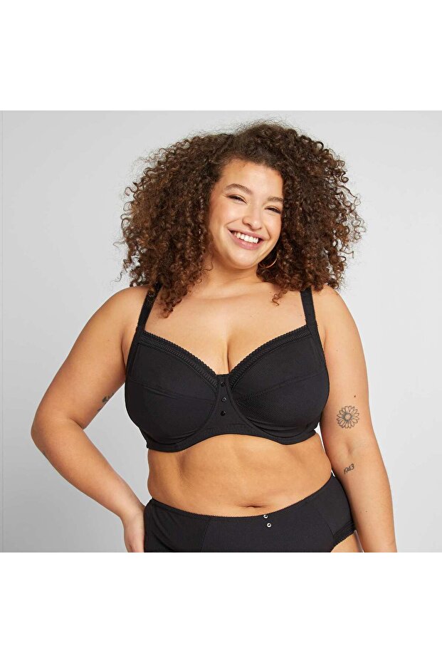 Ribbed microfibre demi-cup bra BLACK