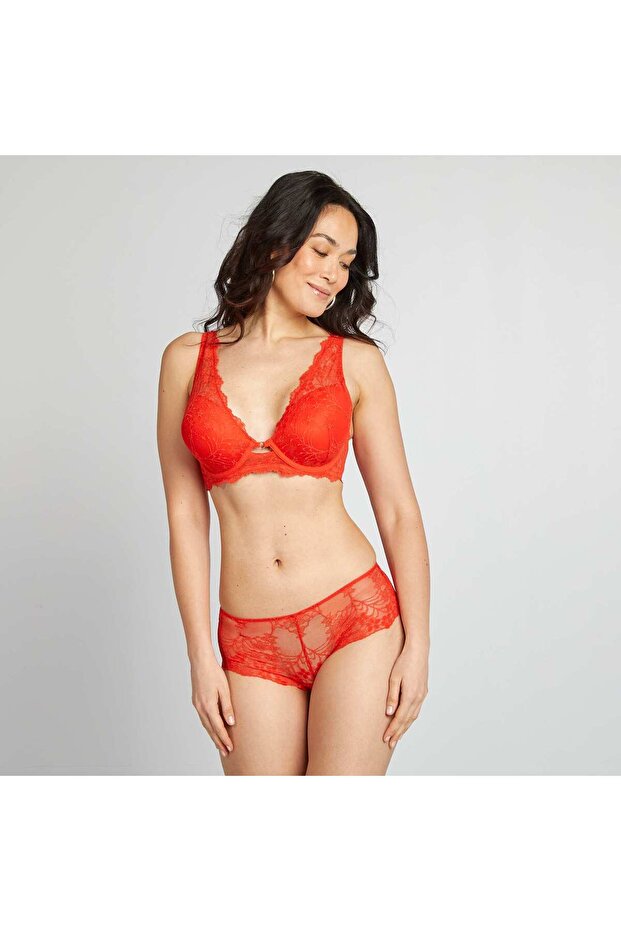 حمالة صدر دانتيل لكؤوس D و E باللون الأحمر - 2