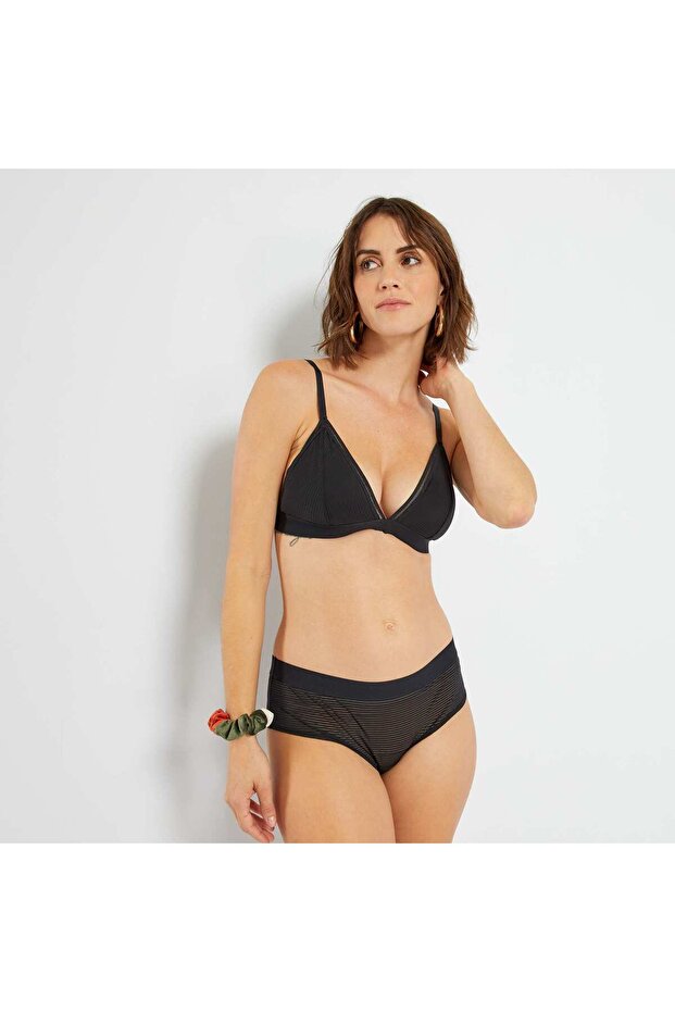 حمالة صدر مثلثة مبطنة من الألياف الدقيقة باللون الأسود - 4