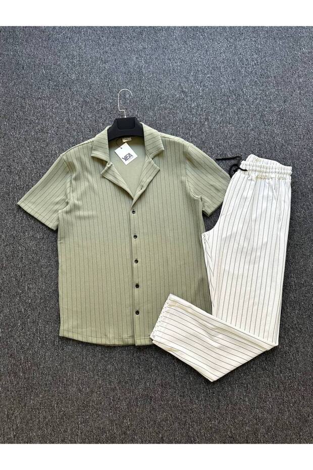Crepe Fabric Regular Fit Short Sleeve Shirt and Pants Suit Set of 2