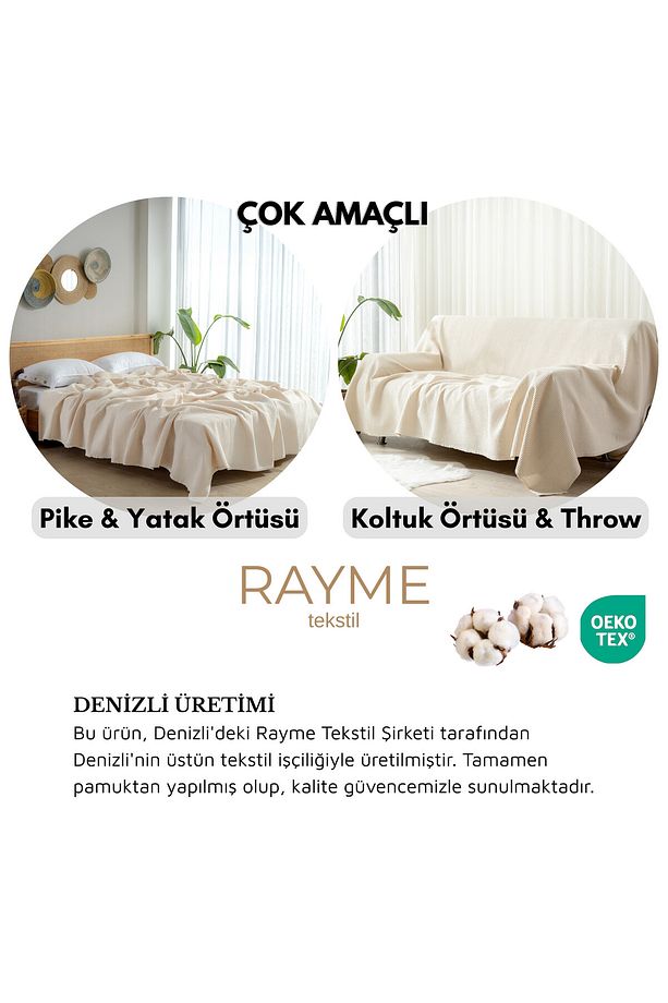 Pike Yatak Örtüsü Çift Kişilik Waffle - %100 Pamuk Hafif 4 Mevsim Havadar Yüksek Kaliteli Pikeler - 7