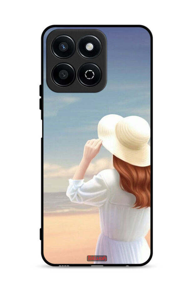 غطاء حماية لهاتف Honor Play 60 Plus 5G بطبعة قبعة فتاة واقفة