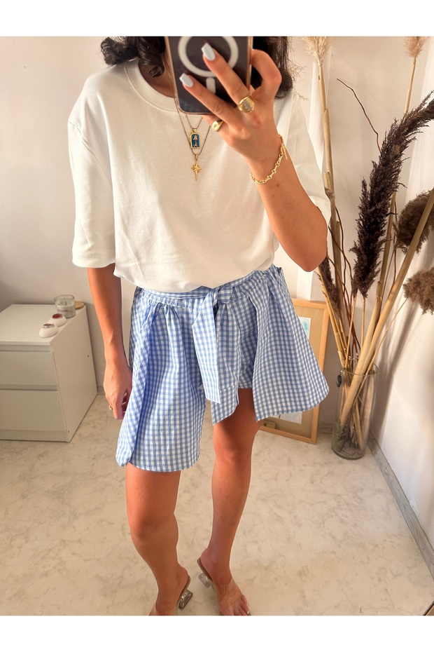 Gingham Bağlamalı Şortlu Etek - 2