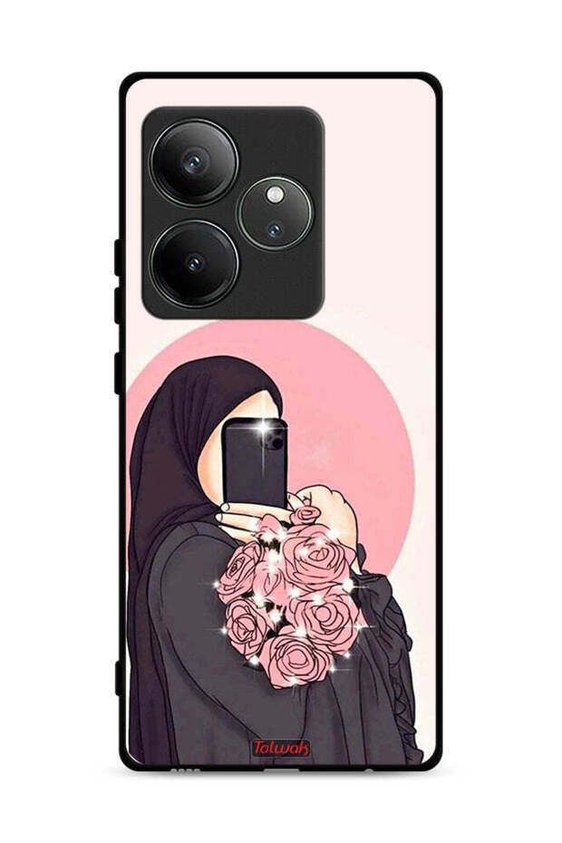غطاء حماية لهاتف Realme GT 6 5G مع فن التقاط صور سيلفي أثناء حمل الزهور