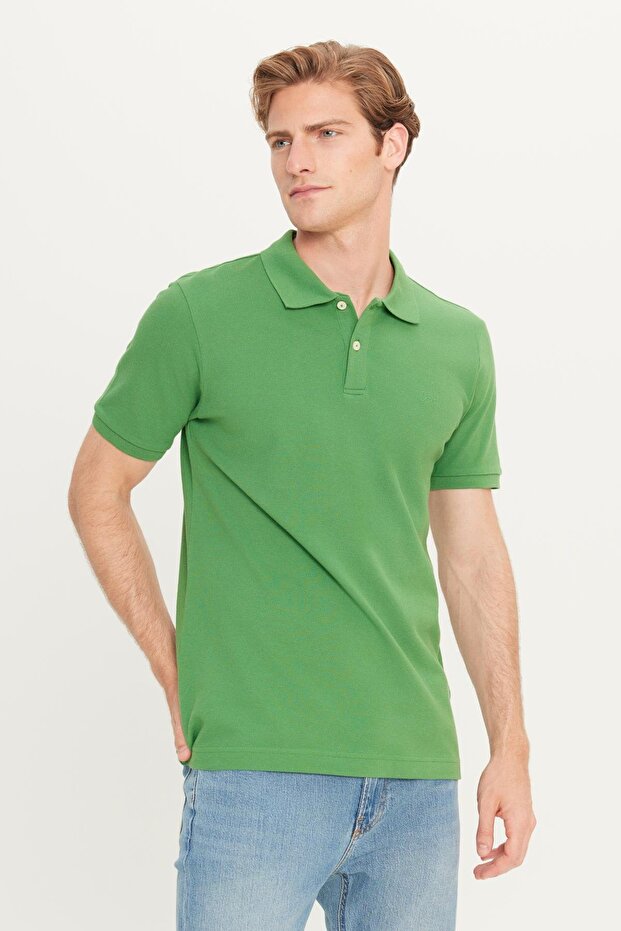 Regular Fit Polo Neck Green Men's T-Shirt L 211810303