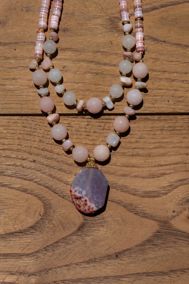 Doğal Taş Kolye Pembe Kuvars - 3