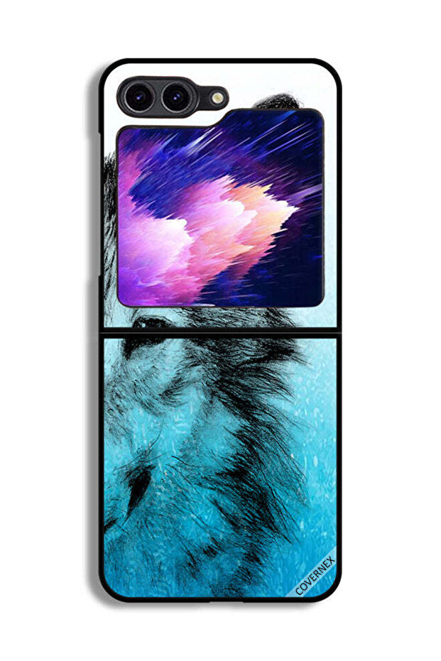 غطاء حماية لهاتف Samsung Galaxy Z Flip6 بتصميم نصف وجه ذئب