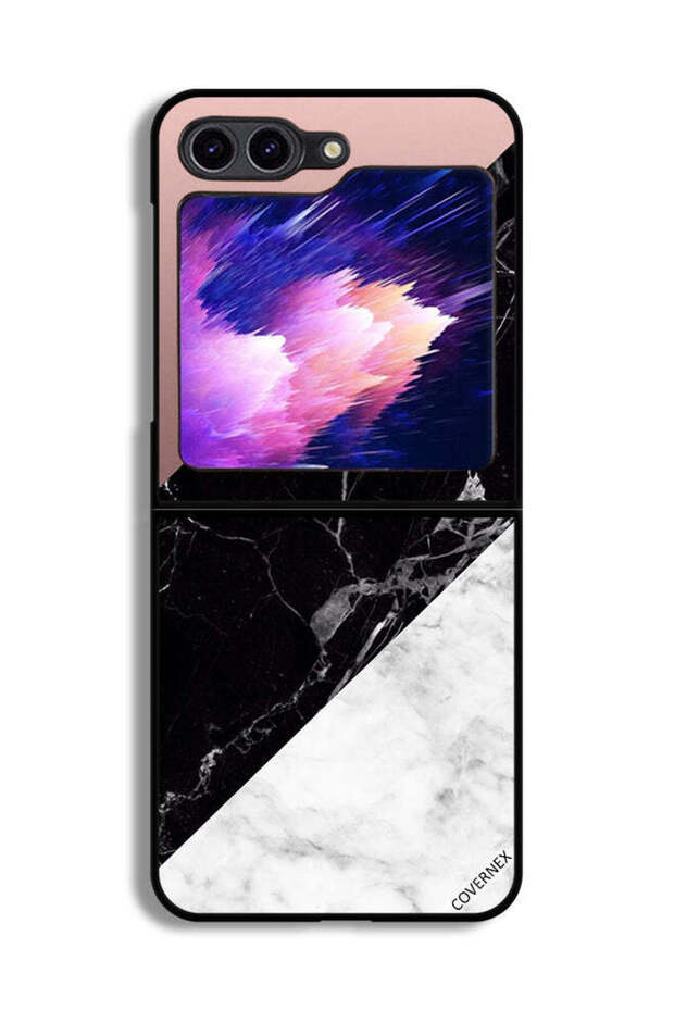 غطاء حماية لهاتف Samsung Galaxy Z Flip6 بنمط مزيج من الرخام واللون العادي
