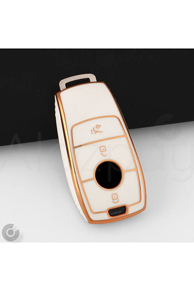 Mercedes-Benz Compatible A, B, C, E, S, g Series, Cla, Cle, Gls, Gla, Glb, Glc, Amg, Gold Edge Tpu Key Case Cover (White)