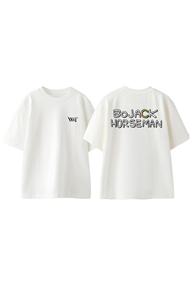 Bo Jack Horseman Logo Design Back Printed Cotton White Oversize T-Shirt