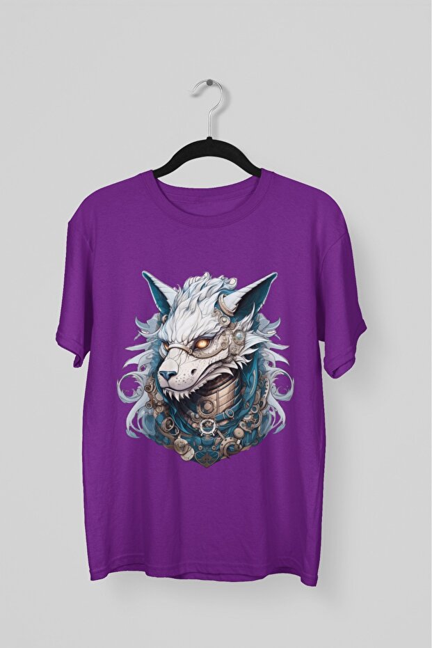 Men/Women Warrior Wolf Transfer Printed Round Neck Short Sleeve T-Shirt