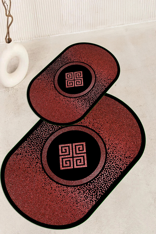 Digital Printed Non-Slip Base Washable Oval Bath Mat Set of 2 Toilet Seat Covers