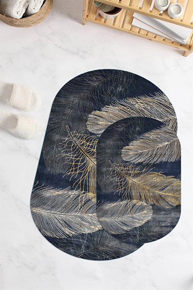 Digital Printed Non-Slip Base Washable Oval Bath Mat Set of 2 Toilet Seat Covers