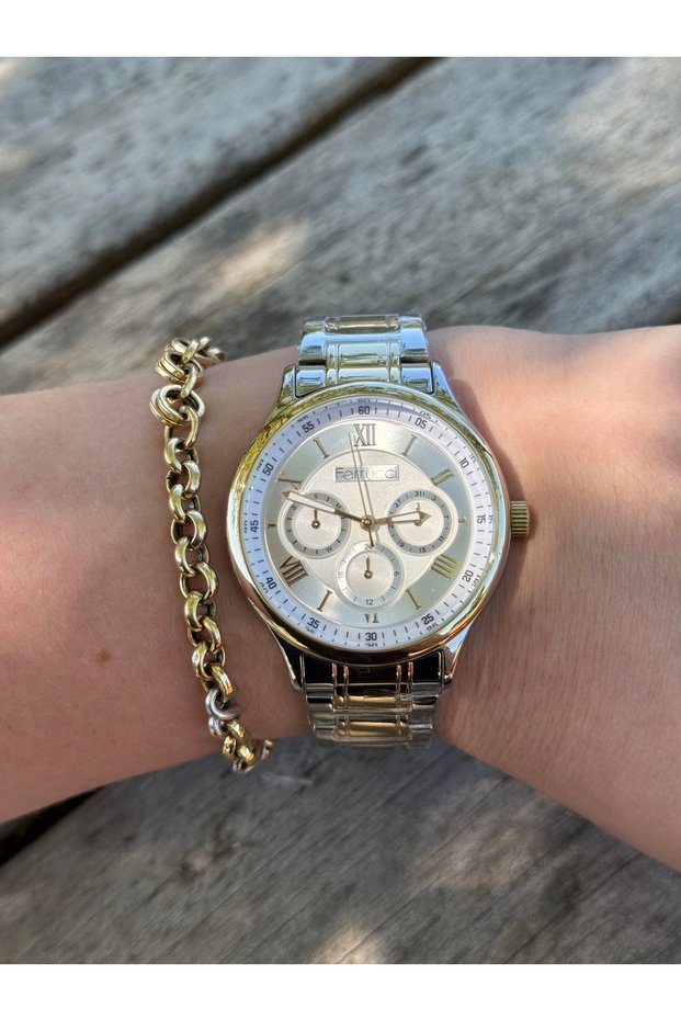 Gold and Silver Bicolor Function Steel Cord Waterproof Women's Watch