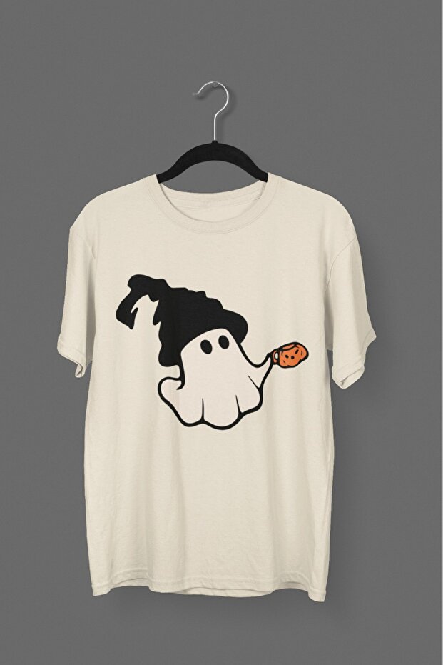 Men/Women Holloween Ghost Transfer Printed Round Neck Short Sleeve T-Shirt