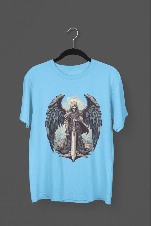 Men/Women Wings of Azrail Transfer Printed Round Neck Short Sleeve T-Shirt