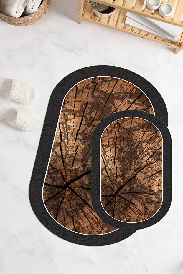 Digital Printed Non-Slip Base Washable Oval Bath Mat Set of 2 Toilet Seat Covers