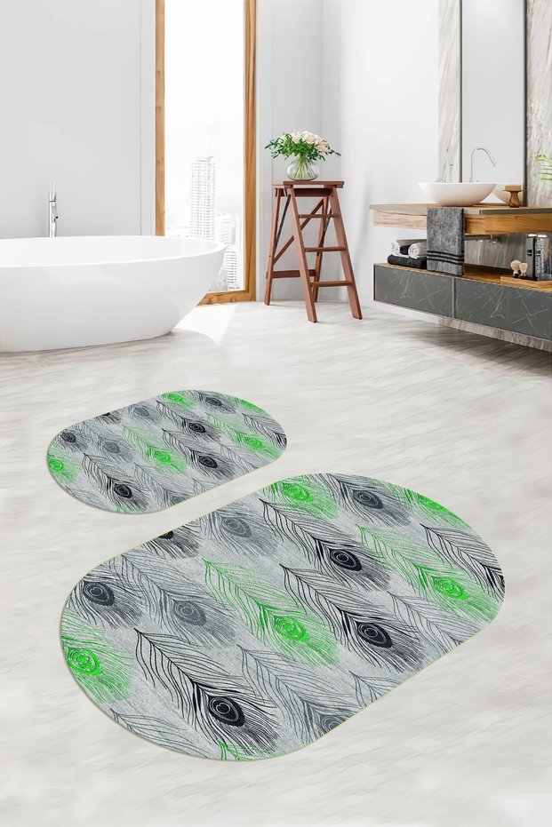 Digital Non-Slip Base Washable Floral Oval Bath Mat Set of 2 Toilet Seat Covers