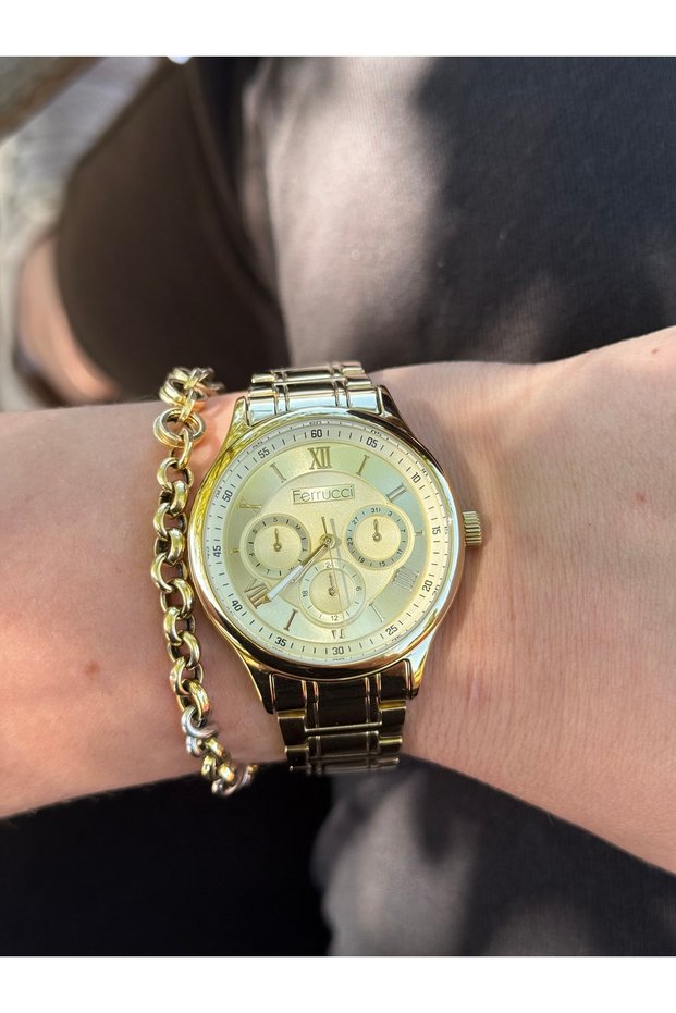 Gold Color Function Display Sport Steel Cord Waterproof Women's Watch