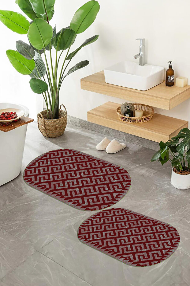 Digital Printed Non-Slip Base Washable Oval Bath Mat Set of 2 Toilet Seat Covers