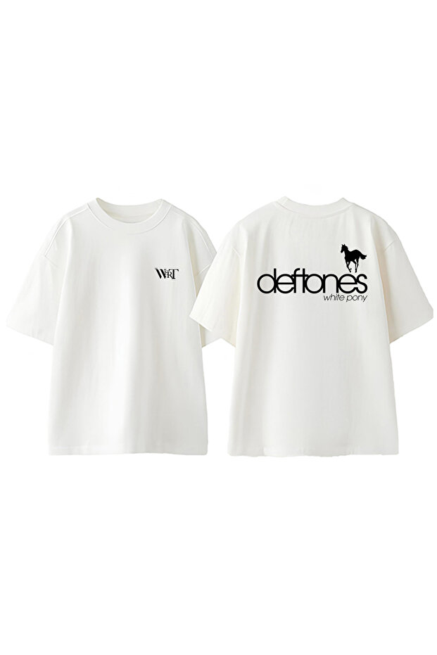 تي شيرت Deftones 8 Design Back مطبوع من القطن الأبيض كبير الحجم