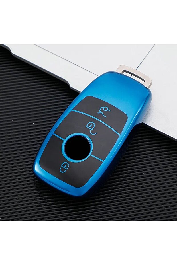 Mercedes-Benz Compatible A, B, C, E, S, g Series, Cla, Cle, Gls, Gla, Glb, Glc, Amg, Glossy Tpu Key Case Cover (Blue)