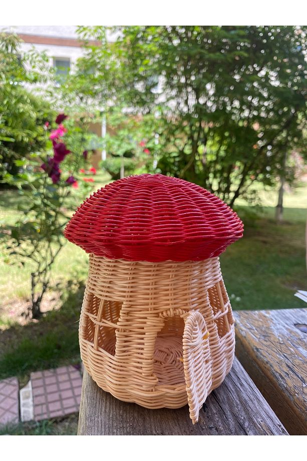 El Yapımı Bambu Rattan Mantar Ev 1 Adet -Bahçe-Balkon Süsü-Işıklı Mantar - 2