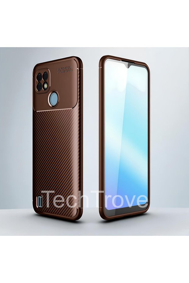 Realme C25 Case Shock Absorbing Carbon Fiber Pattern with Camera Protection Non-Fade Silicone Cover