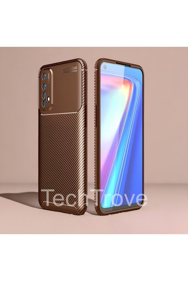 Realme 7 Case Shock Absorbing Carbon Fiber Pattern with Camera Protection Non-Fade Silicone Cover