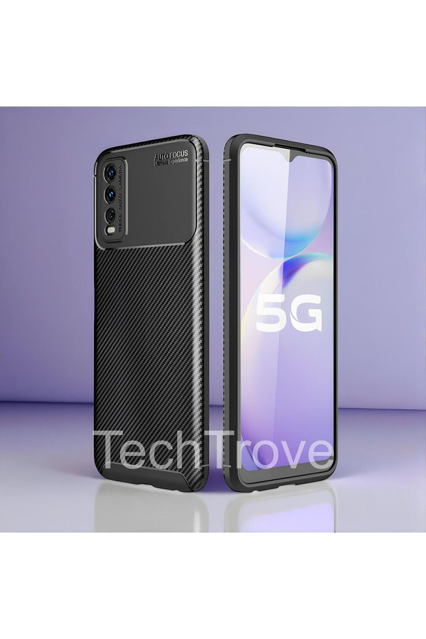 Vivo Y11S Case Shock Absorbing Carbon Fiber Pattern with Camera Protection Non-Fade Silicone Cover
