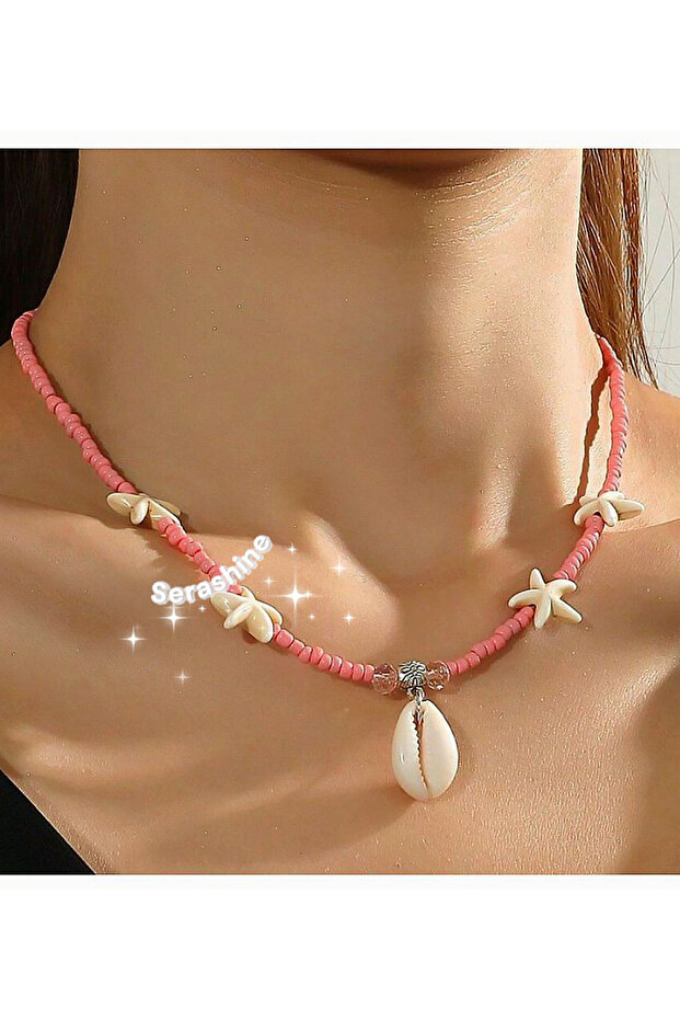 قلادة من صدف البحر باللون الوردي 🩷 🧜 ♀️ - 1