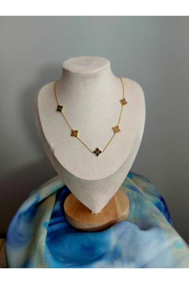 5 Clover Steel Necklace with Zircon Stone