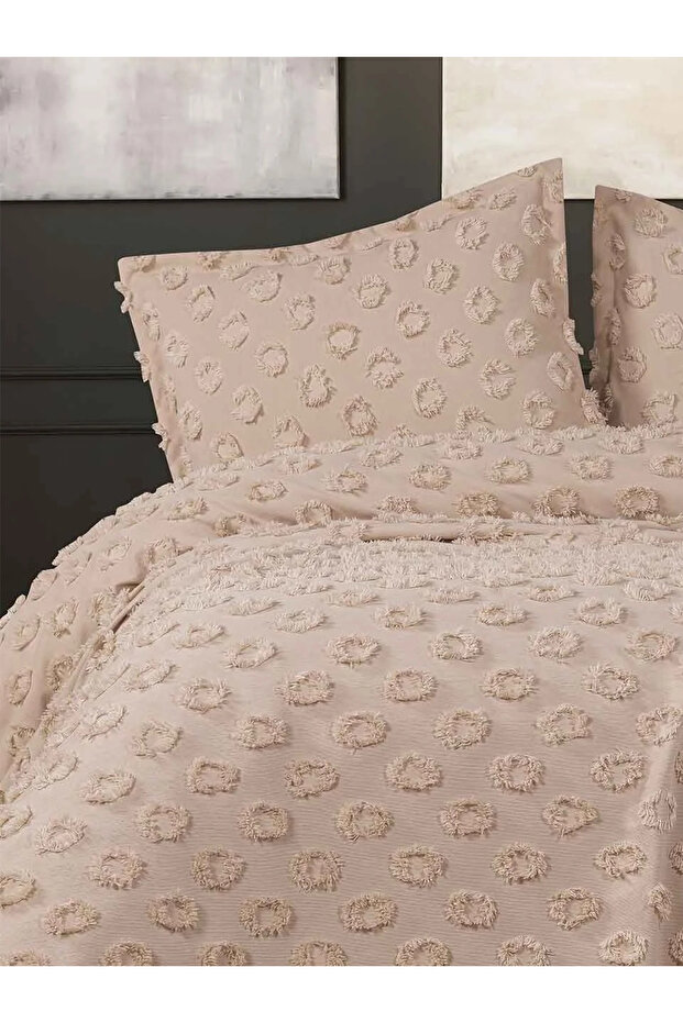 Premium Ponponlu Lüks Pike Seti - Yatak Örtüsü Çift Kişilik Bohem Circle - 2