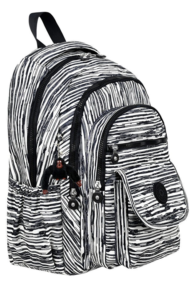 Luxury Patterned Medium Size Backpack with Monkey Keychain Gift - 1