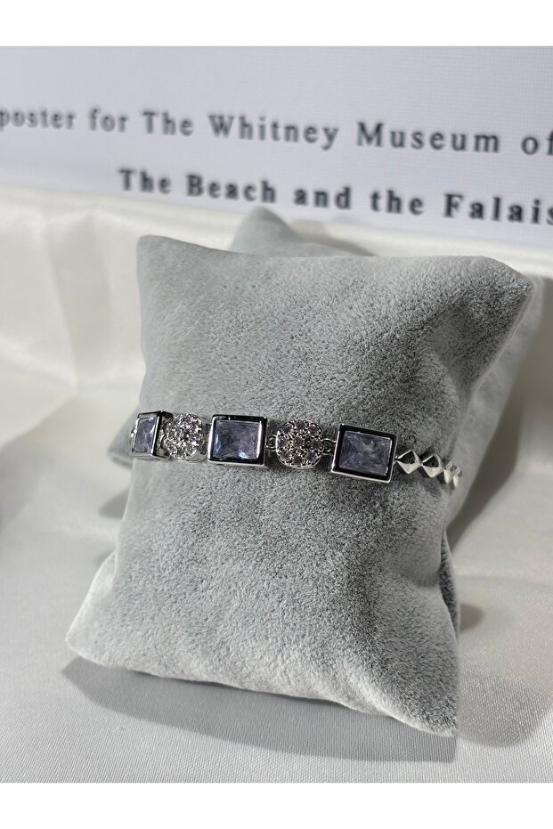 Zircon Stone Square Silver Steel Bracelet