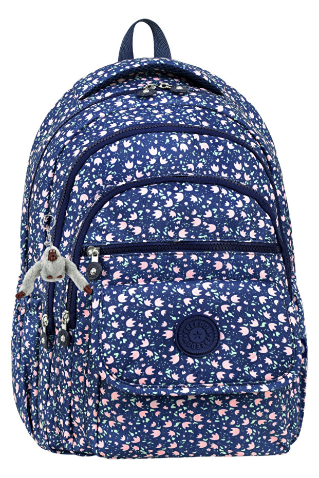 حقيبة ظهر فاخرة منقوشة متوسطة الحجم مع هدية سلسلة مفاتيح على شكل قرد - 2