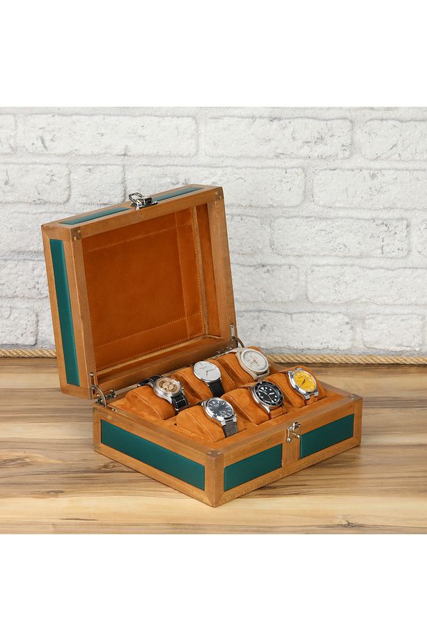 6'lı Ahşap Saat Kutusu Çoklu Saat Kutusu Saat Koleksiyon Kutusu Watch Box Case - 4