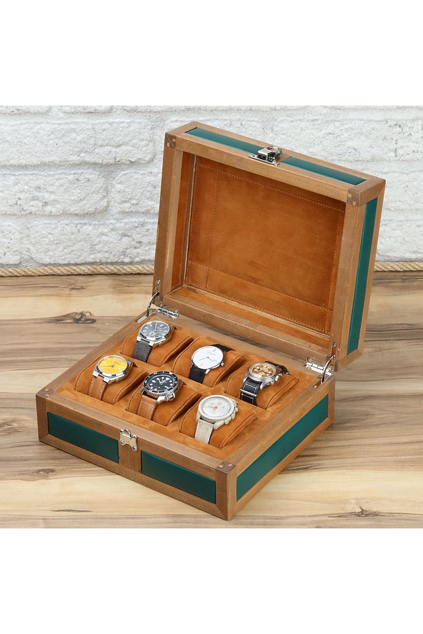 6'lı Ahşap Saat Kutusu Çoklu Saat Kutusu Saat Koleksiyon Kutusu Watch Box Case - 6