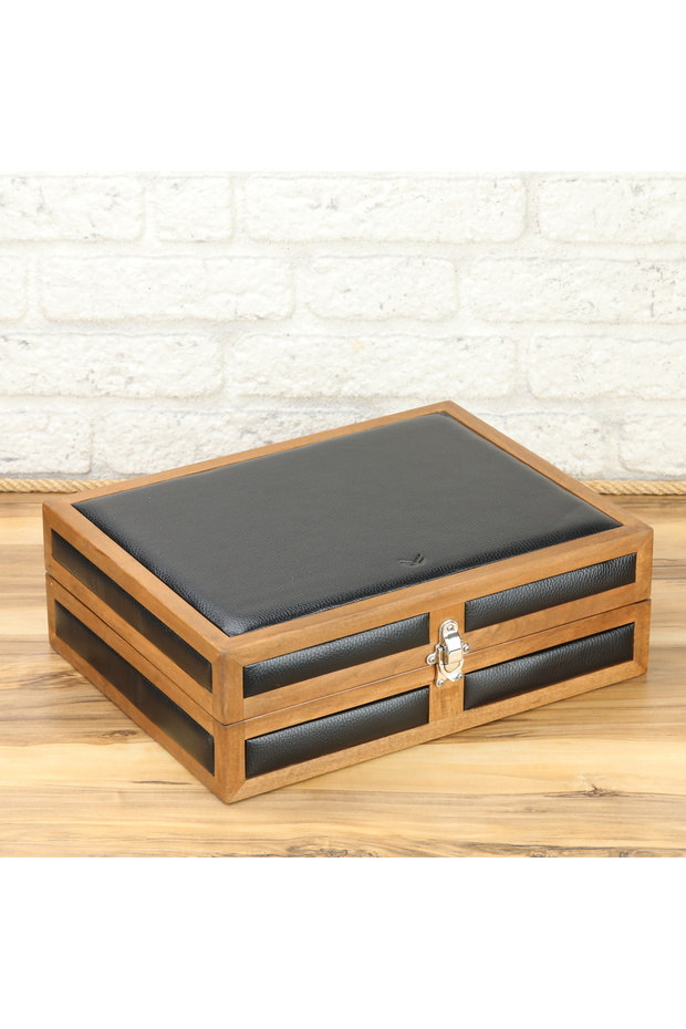 10'lu Saat Kutusu Ahşap Saat Kutusu Deri Saat Kutusu Saat Koleksiyon Kutusu Watch Box - 3
